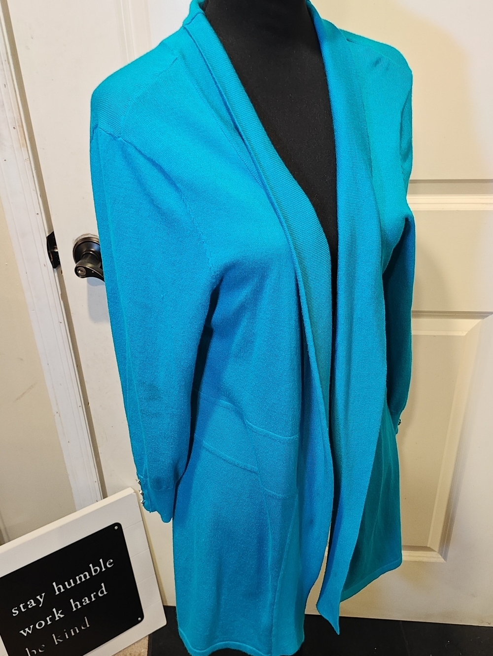 Christopher & Banks Open-Front Teal Blazer-Style Cardigan
